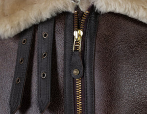 Sheepskin bomber jacket with buckled collar