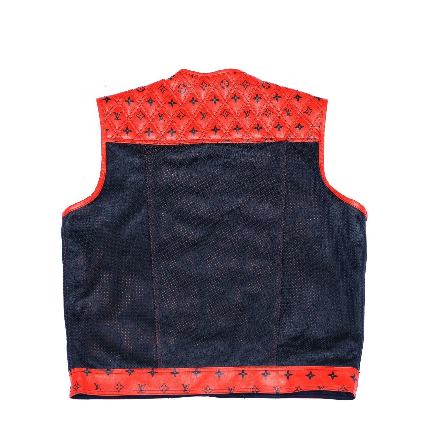Lo*uis Vuit**n
 Red Leather Diamond Stitching with Black perforated Leather