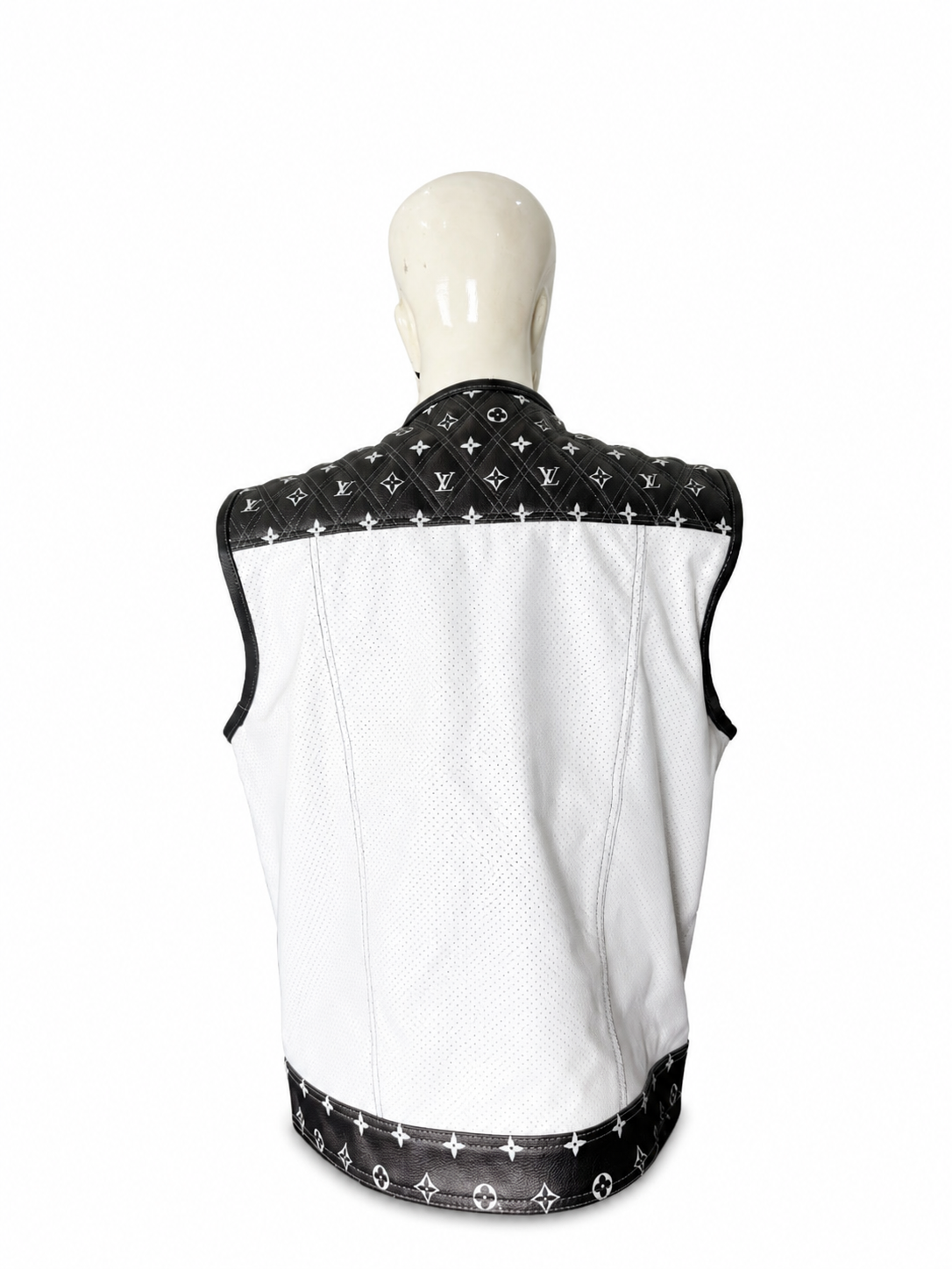 Premium Mens Black & White perforated Leather Biker Vest