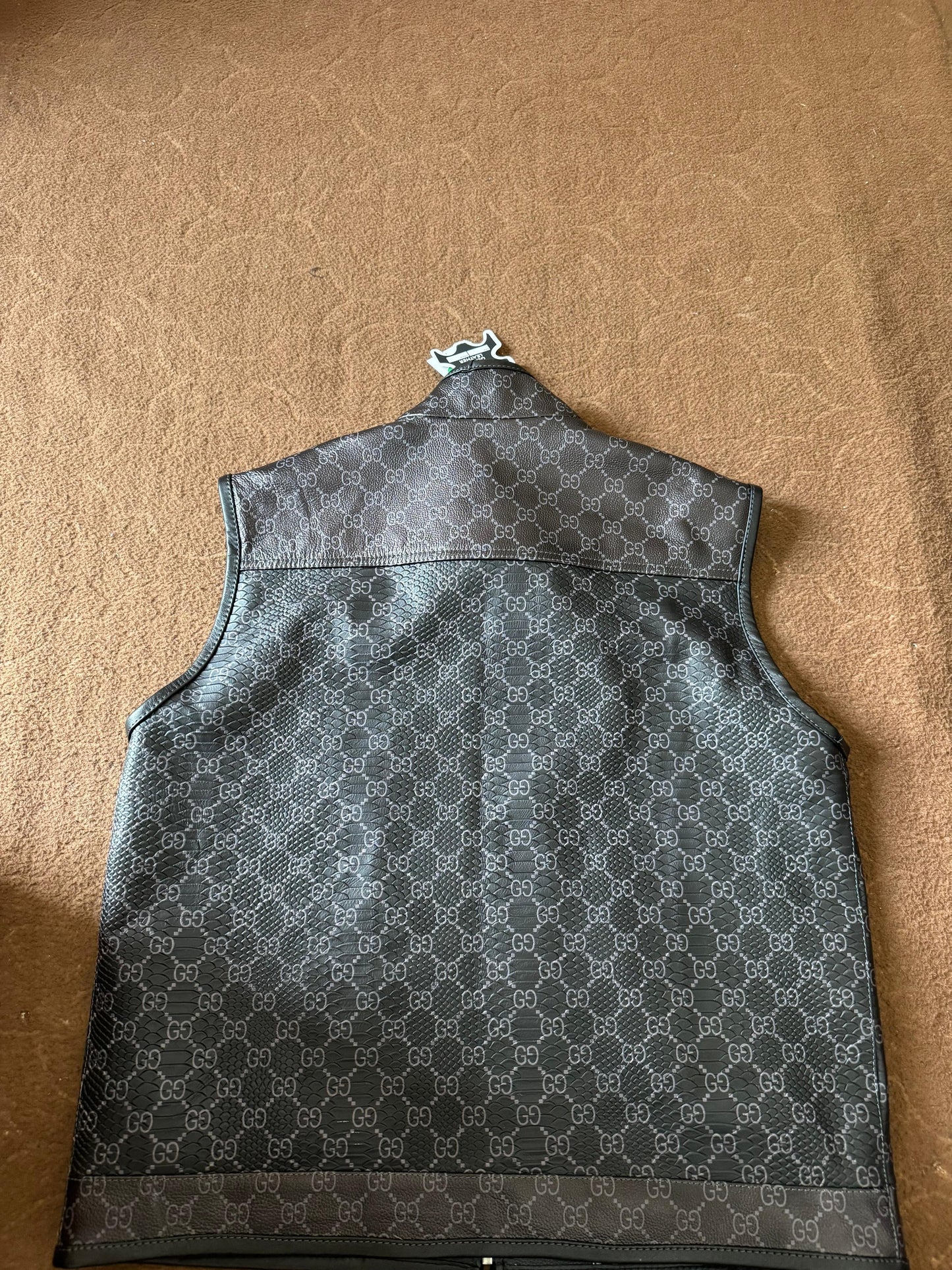 Luxury G*Cci Designer-Inspired Leather Vest – Black Streetwear Gilet