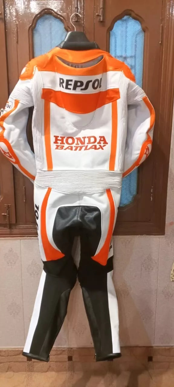 Honda Repsol Racing Motorcycle Riding Gear CE Armored Cowhide Leather Suit