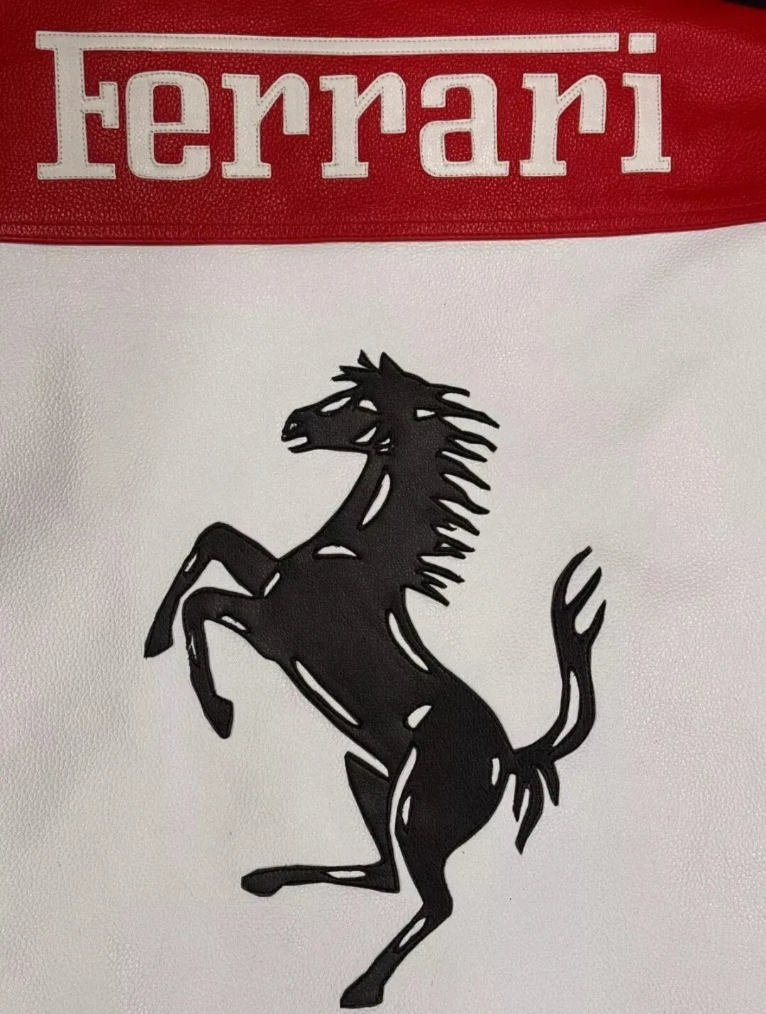 🏁 Ferrari Red & White Racing Leather Jacket (100% Genuine Leather) – Arai & Michelin Embroidered Edition
