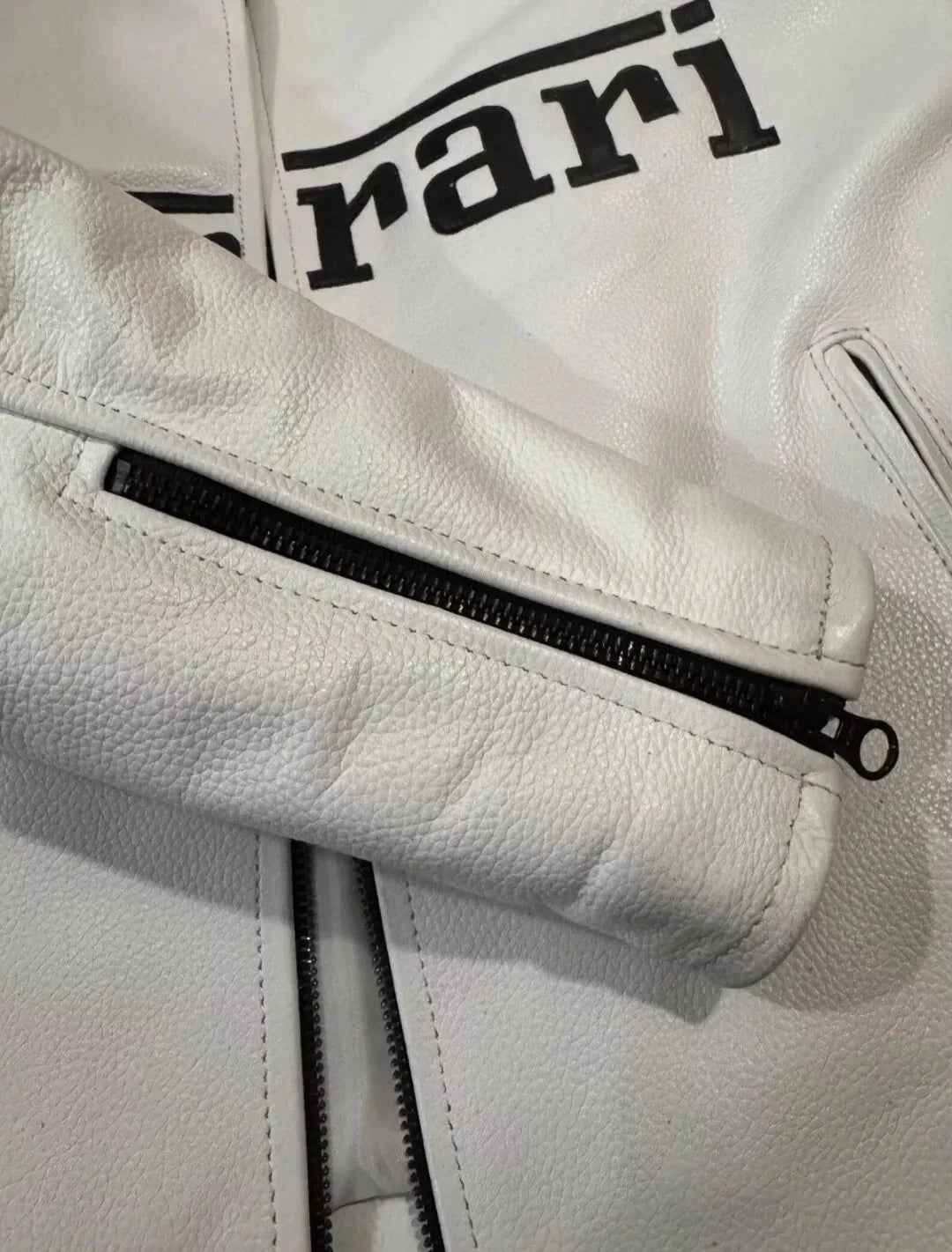 🏁 Ferrari Red & White Racing Leather Jacket (100% Genuine Leather) – Arai & Michelin Embroidered Edition