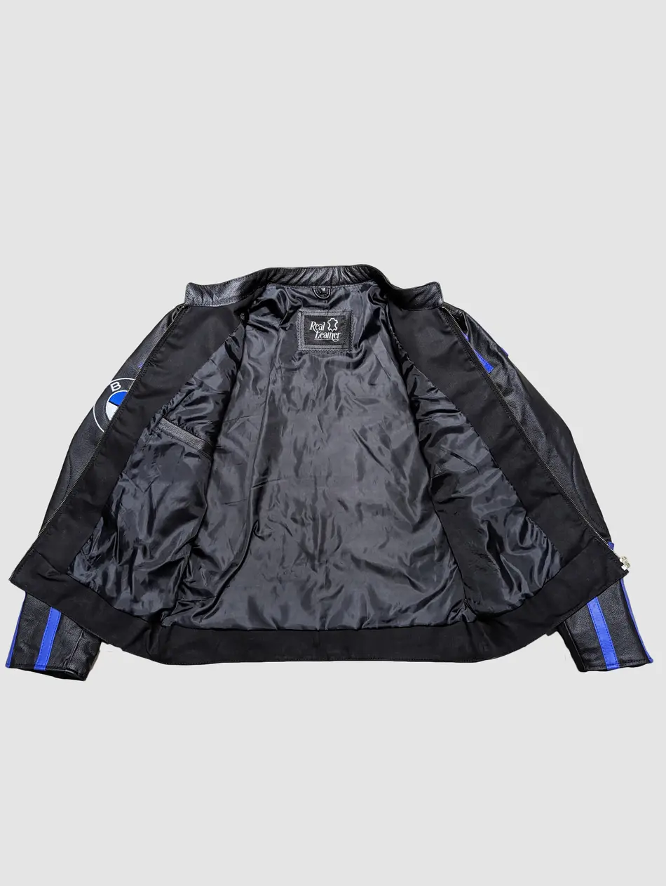 BMW Black & Blue Leather Motorcycle Racing Jacket – Premium Cowhide Biker Gear