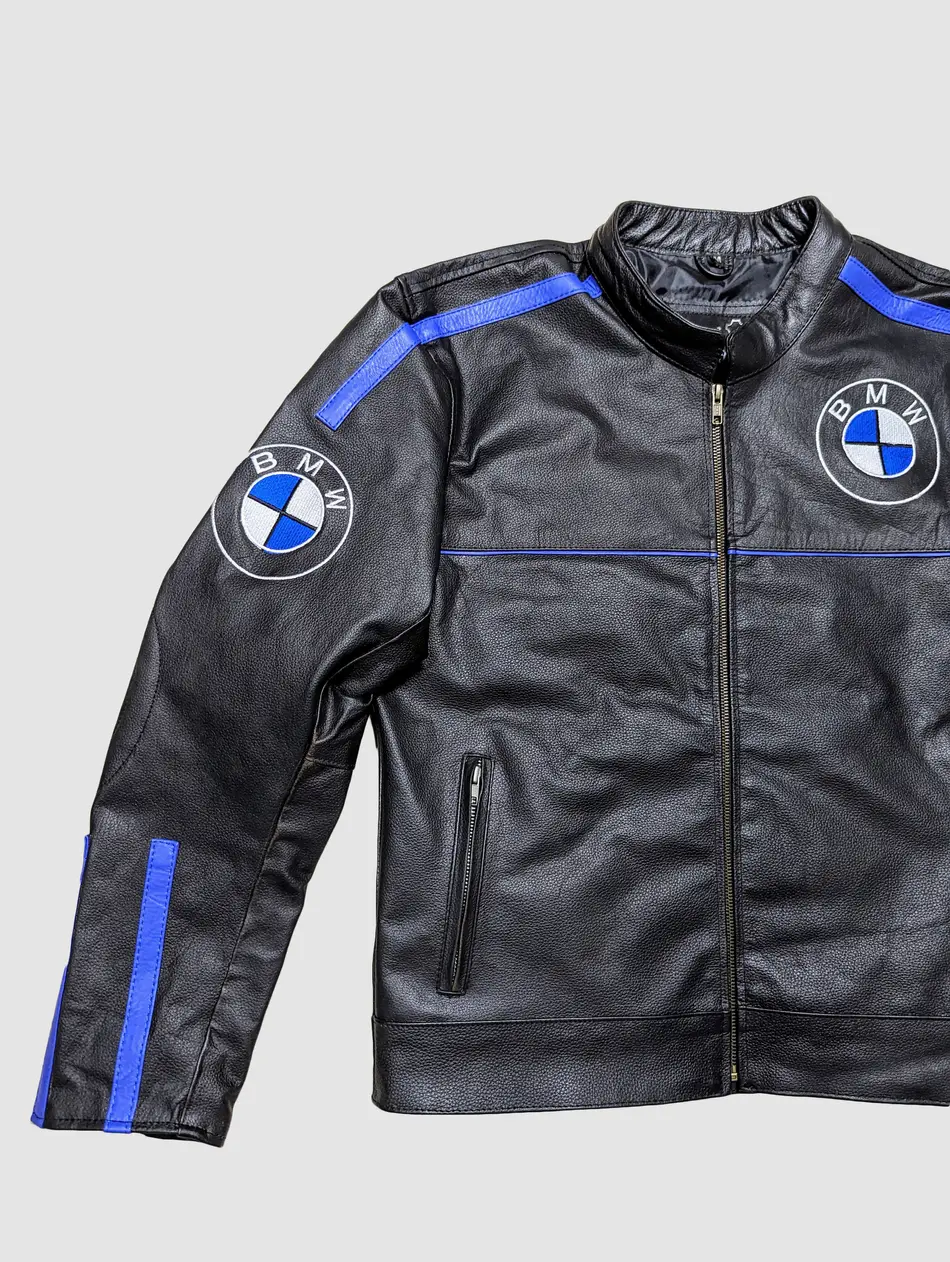 BMW Black & Blue Leather Motorcycle Racing Jacket – Premium Cowhide Biker Gear