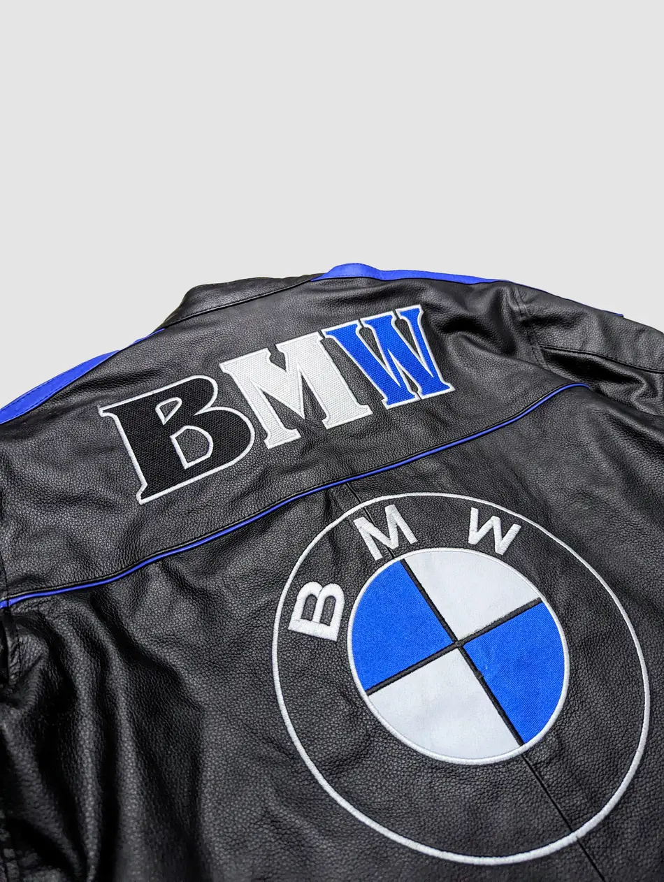 BMW Black & Blue Leather Motorcycle Racing Jacket – Premium Cowhide Biker Gear