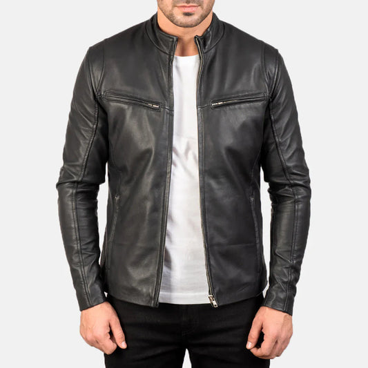 Ionic black sheepskin leather jacket for men