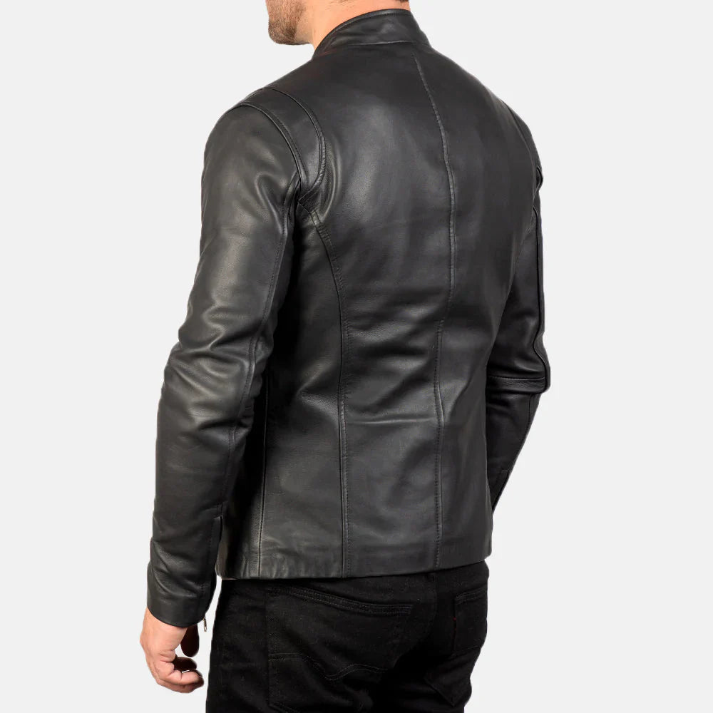 Black sheepskin jacket with zipper cuffs