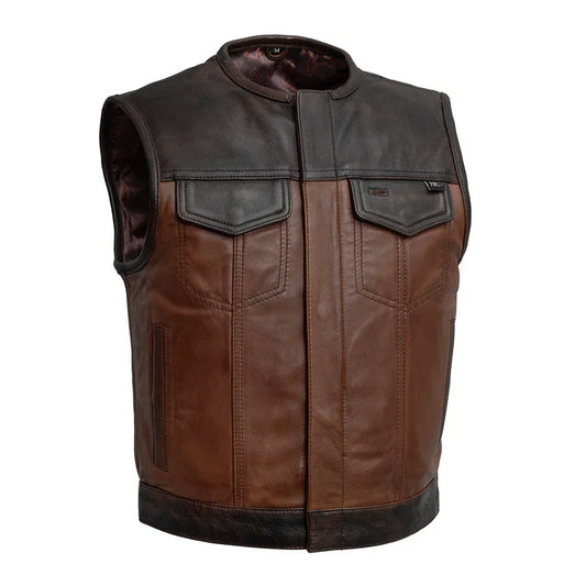 Lowside Rider men's motorcycle leather vest in vintage brown