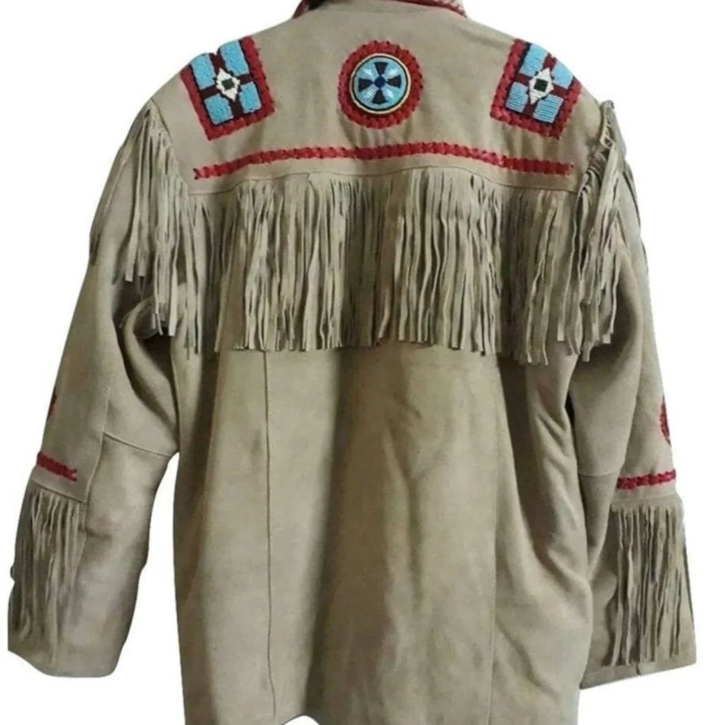 Beige suede Western jacket with fringe and beads