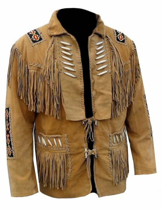 Men's Native American fringe and beads Western jacket