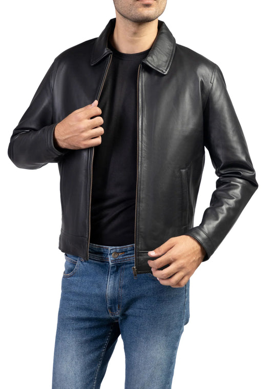 Men's Harrington collar premium leather jacket in lambskin