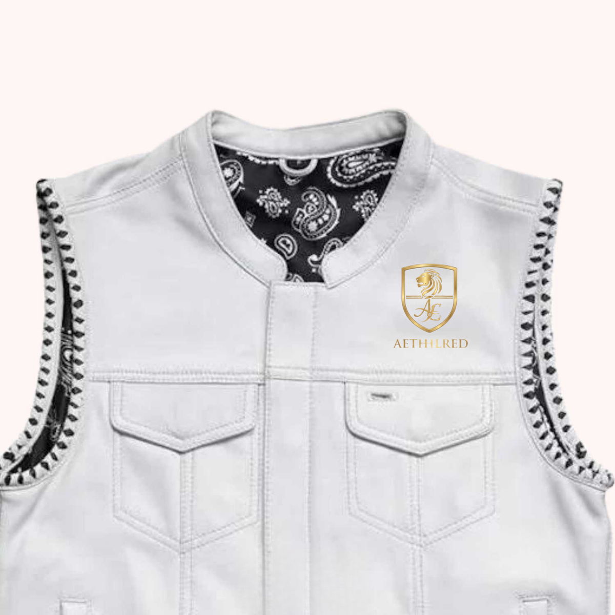 Men's club style white leather vest