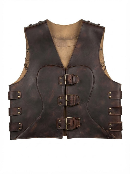 Handmade Distressed Leather Biker Vest: Braided Steampunk Armor