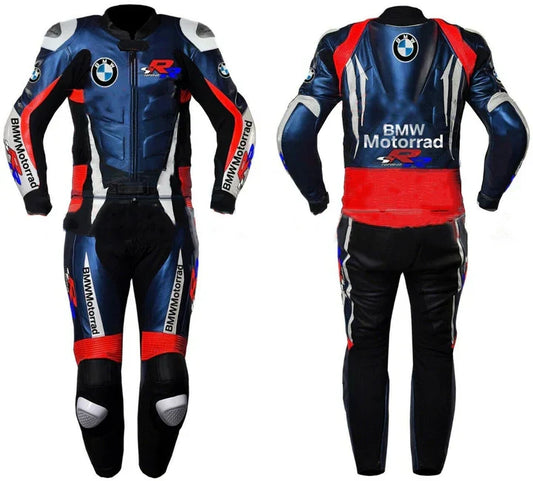 BMW Racing Motorcycle Blue CE Approved Armors Cowhide Leather Biker Suit