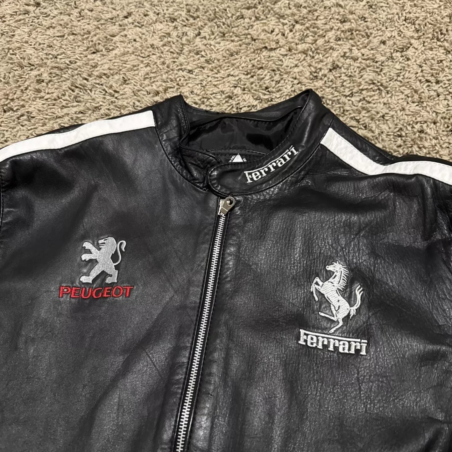 Exclusive Multi-Brand Motorsport Black Leather Jacket - Ferrari, Corvette, Audi Tribute