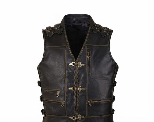 Handmade Cowhide Leather Biker Vest: Steampunk Motorcycle Waistcoat