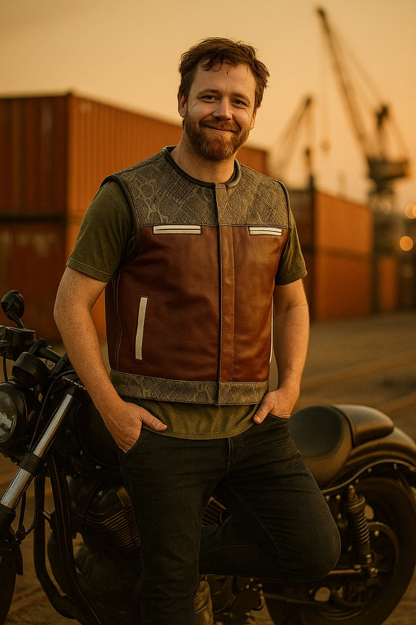 Men's Maroon Leather & Gray Python Skin Print Vest – Street Style Sleeveless Outerwear