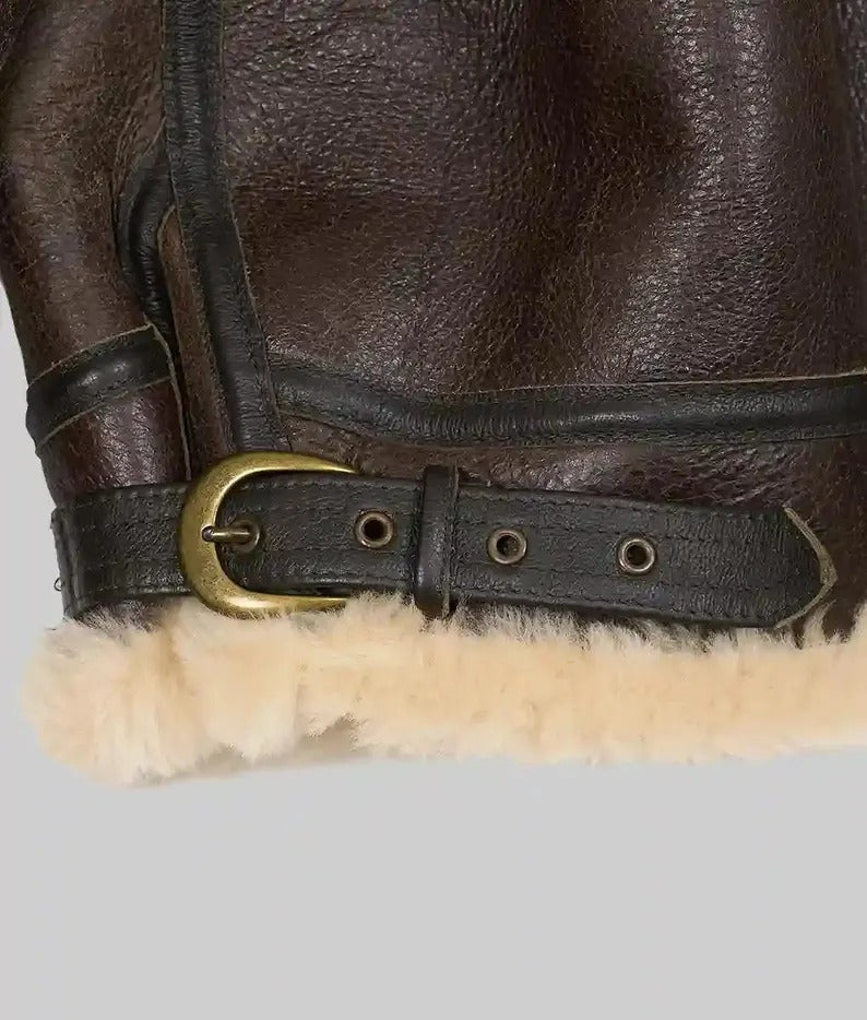 Men's Brown Shearling Fur Leather Jacket, B3 Bomber RAF Style Jacket, Real Sheepskin Leather Jacket, Aviator Leather Jacket, Gift For Him