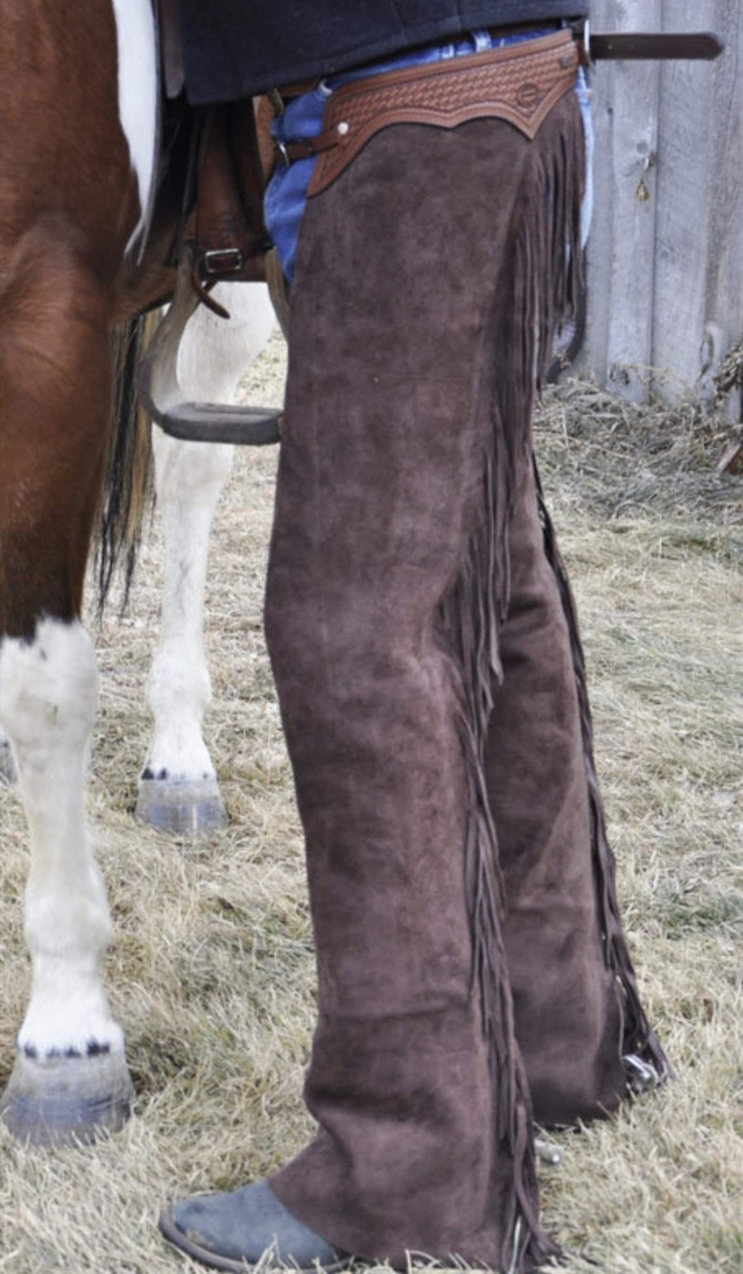 Handmade Leather Chap Brown Suede Fringes Style Braided Chap Western Cowboy Chap Native Horse Riding Chap Gifts For Men , Gifts For Cowboy