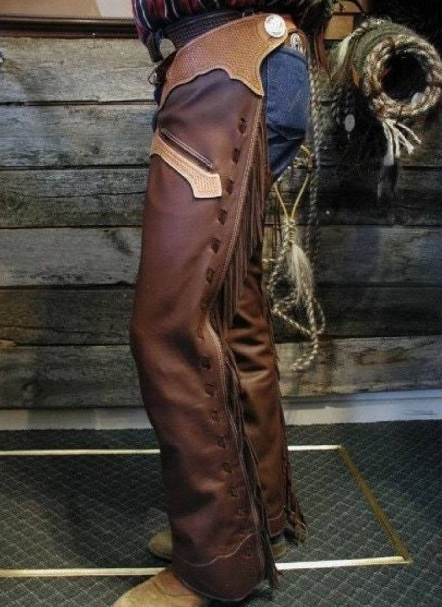 Handmade Cowboy Brown Shaded Leather Pant Rodeo Chap Western Cowboy Leather Chap Wild West Fashion Chap , Horse Gifts For Men