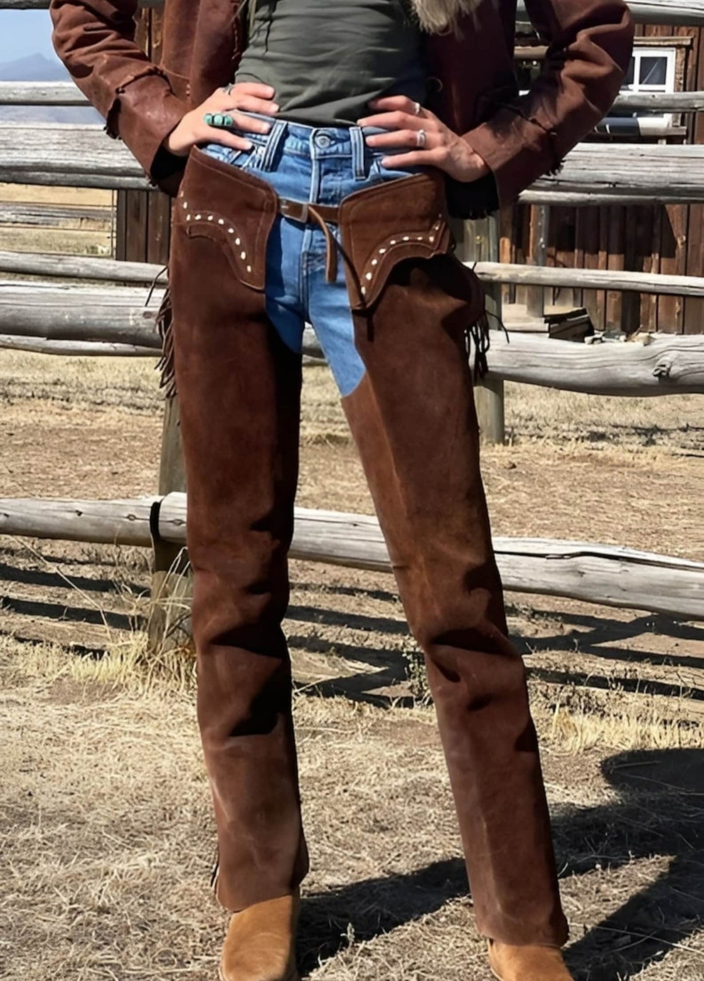 Handmade Cowgirl Chap Buckskin Suede Brown Leather Pant Rodeo Chap Western Leather Chap Suede Mountain Men Gifts For Her , Gifts For Women