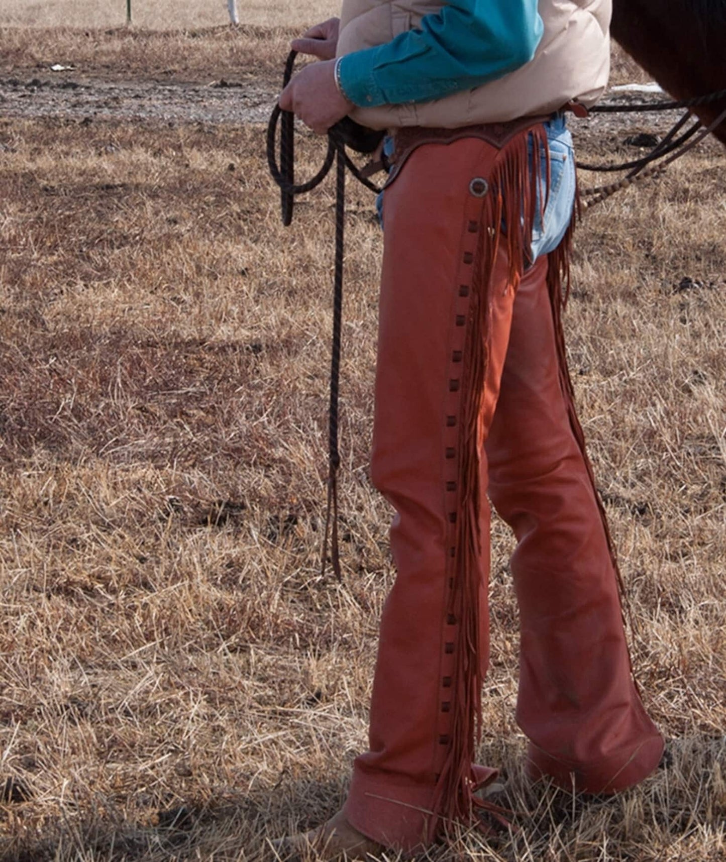 Handmade Native American Brown Cowhide Fringes Style Pant Chap Western Cowboy Chap Rodeo Chap , Horse Gifts For Him