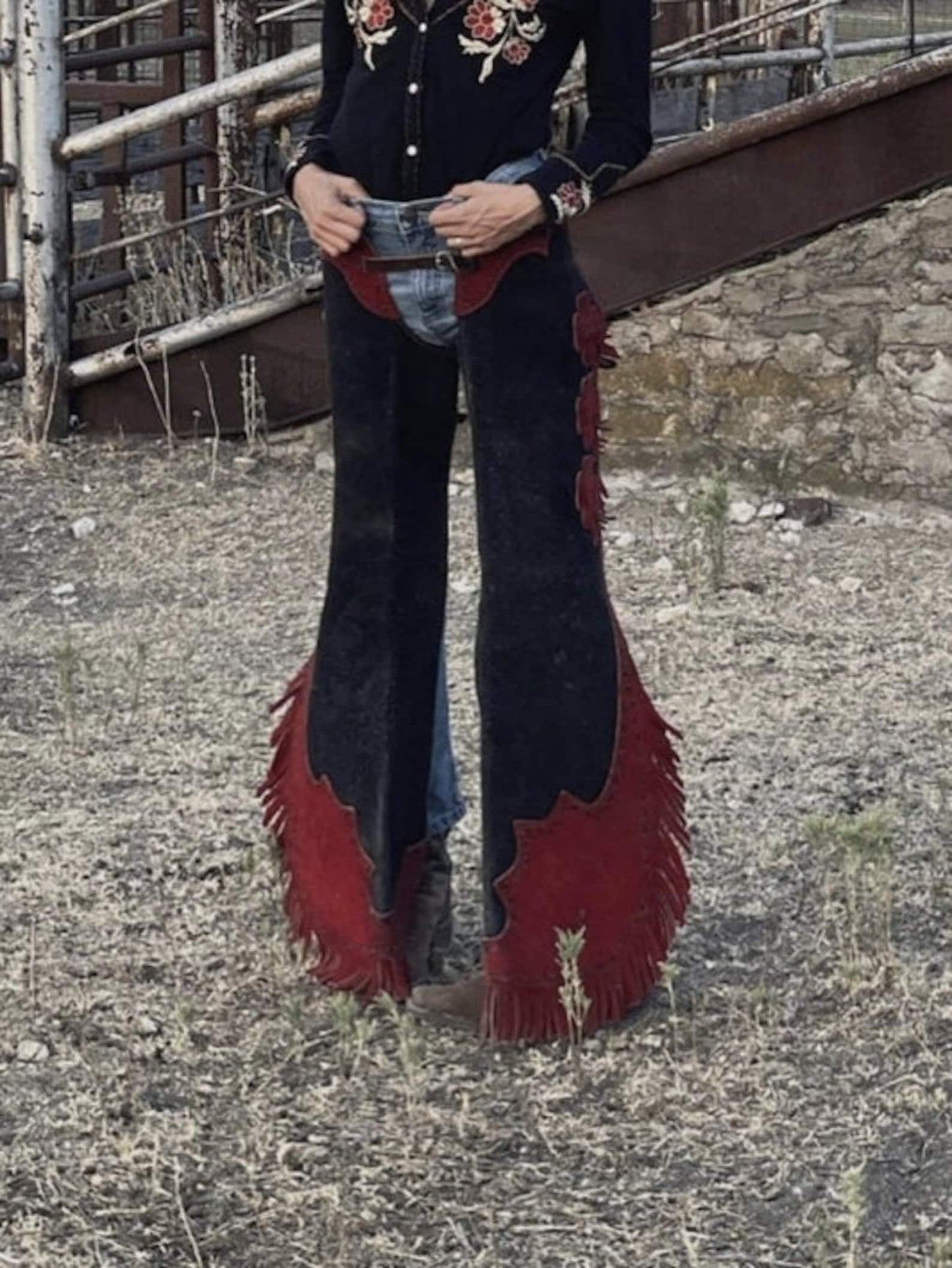 Handmade Cowgirl Chap Buck Skin Suede Black Leather Pant Rodeo Chap Western Leather Chap Suede Gifts For Her , Gifts For Women