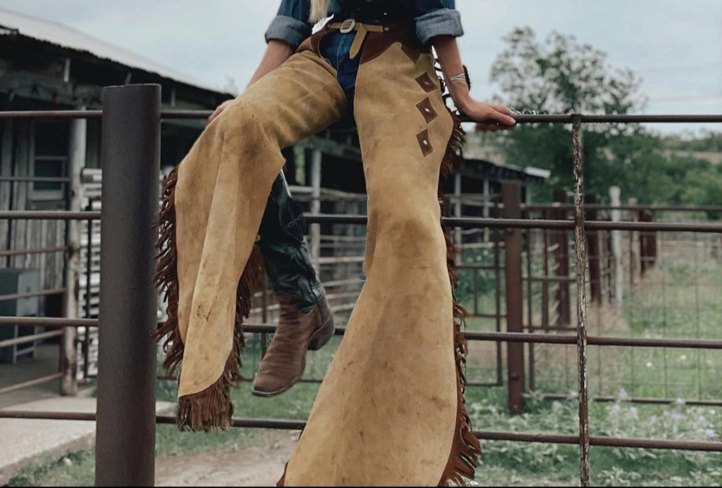 Handmade Cowgirl Chap Buck Skin Suede Leather Pant Rodeo Chap Western Leather Chap Suede Gifts For Her , Gifts For Women