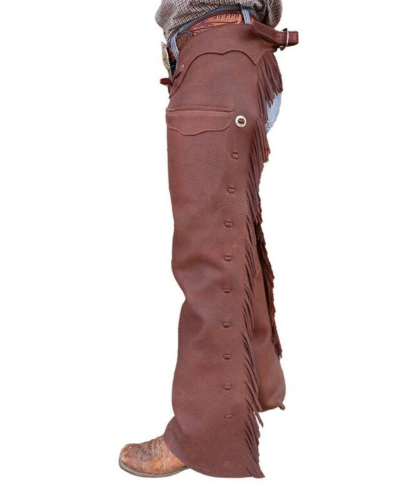 Handmade Native American Leather Cowboy Fringes Style Pant Chap Western Cowboy Brown Chap Rodeo Chap Horse Riding Chap Gifts For Men