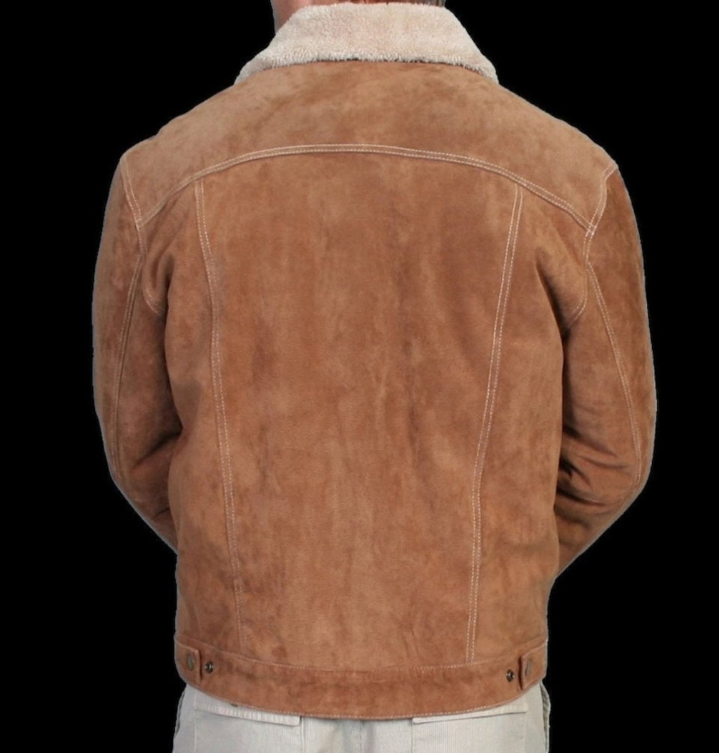 Men Traditional Western Jacket Men Western Fur Jean Jacket - Aztec Trim Suede Jacket - Brown Rode Countryside Fashion Jacket , Gifts For Him