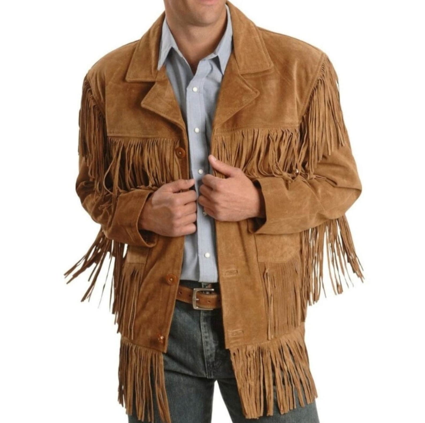 Men Traditional Handmade Horse Riding Wear Native American Western Cowboy Leather Jacket Coat With Fringes and Beads , Gifts For Him