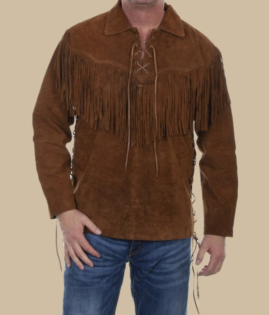 Handmade Western Jacket Real Suede Leather Western Cowboy - Mountain Men Leather Jacket Vintage Apparel Rodeo Shirt - Cowboy Hunter Gifts
