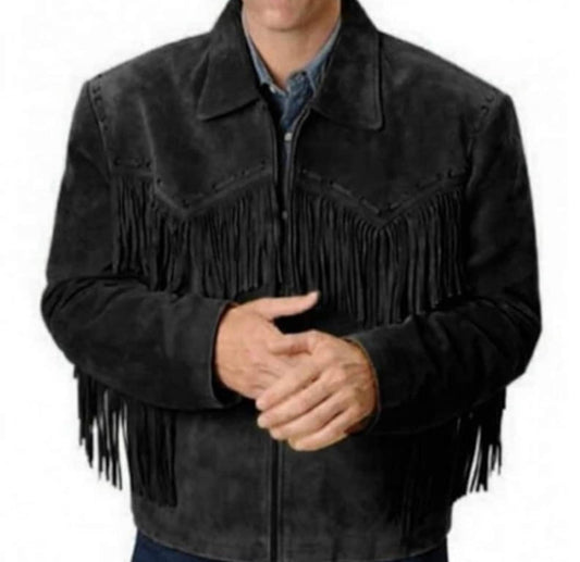 Western Wear Leather Jacket Men's Traditional Native Black Classic Suede Leather Western jacket - Native Vintage Apparel Countries Wear