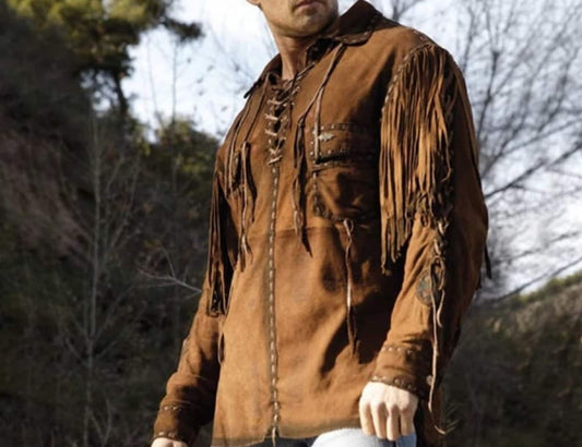 Western Wear Leather Jacket Men's Traditional Native Brown Classic Suede Leather Western jacket Red Indian Vintage Apparel Countries Wear