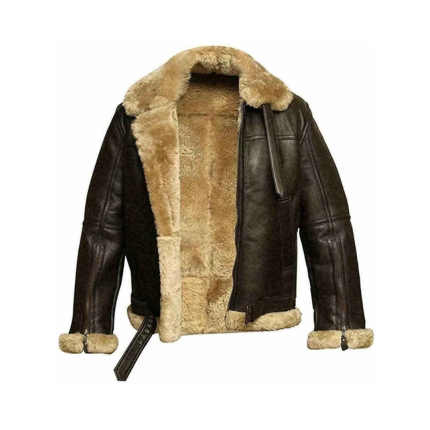 Men's New Real Leather Aviator Bomber Jacket RAF Aviator Genuine Leather Shearling Handmade Flight Fur Brown & Gray Bomber Jacket