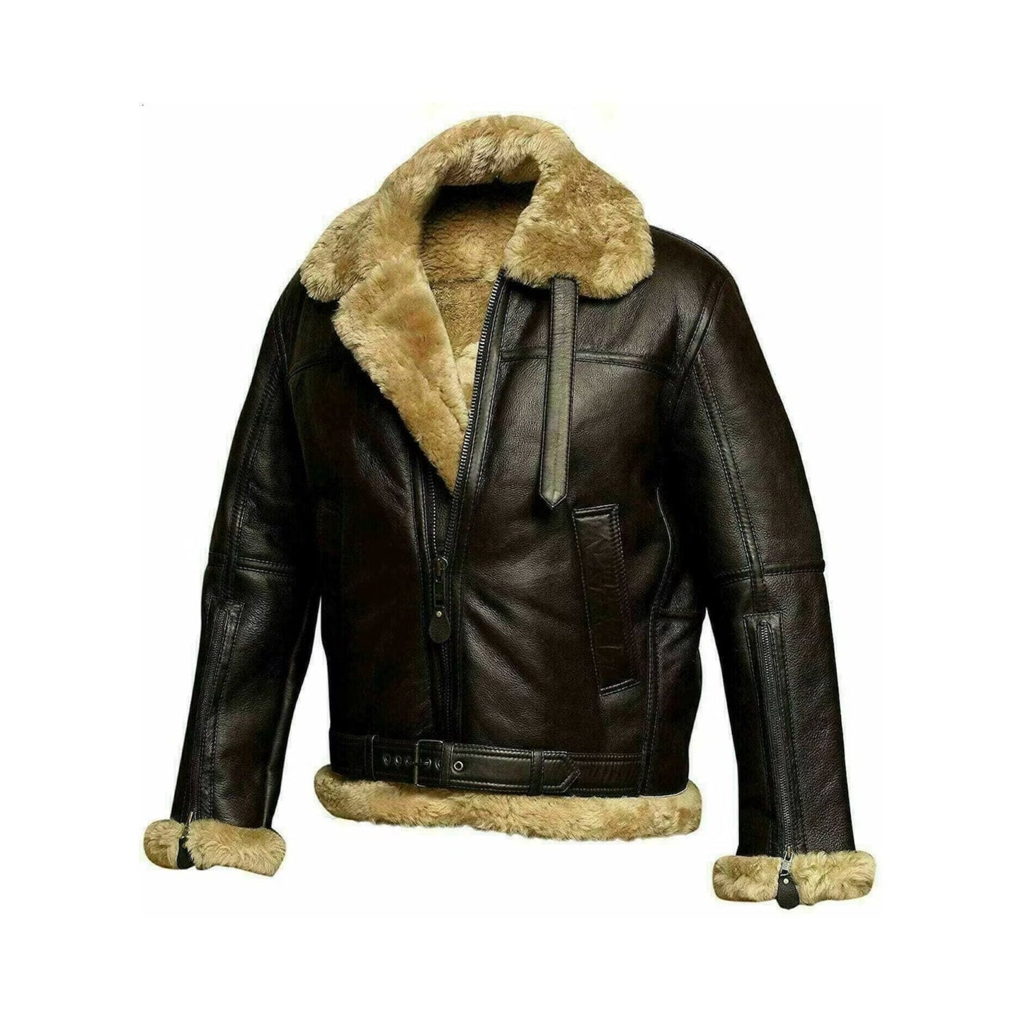 Men's New Real Leather Aviator Bomber Jacket RAF Aviator Genuine Leather Shearling Handmade Flight Fur Brown & Gray Bomber Jacket