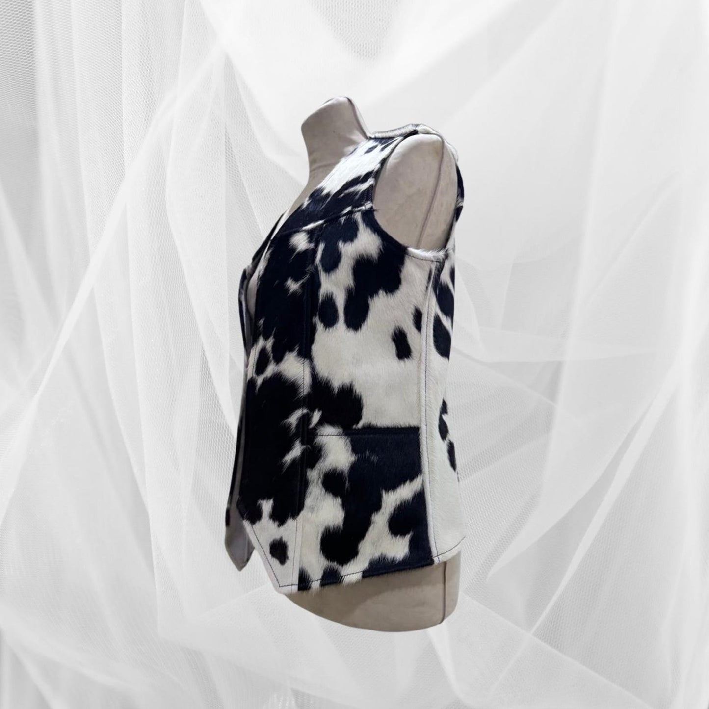 Cowhide hair on hide Leather Vest for Men, Black and White Leather Vest , Handmade Cow Skin Western Style Vest