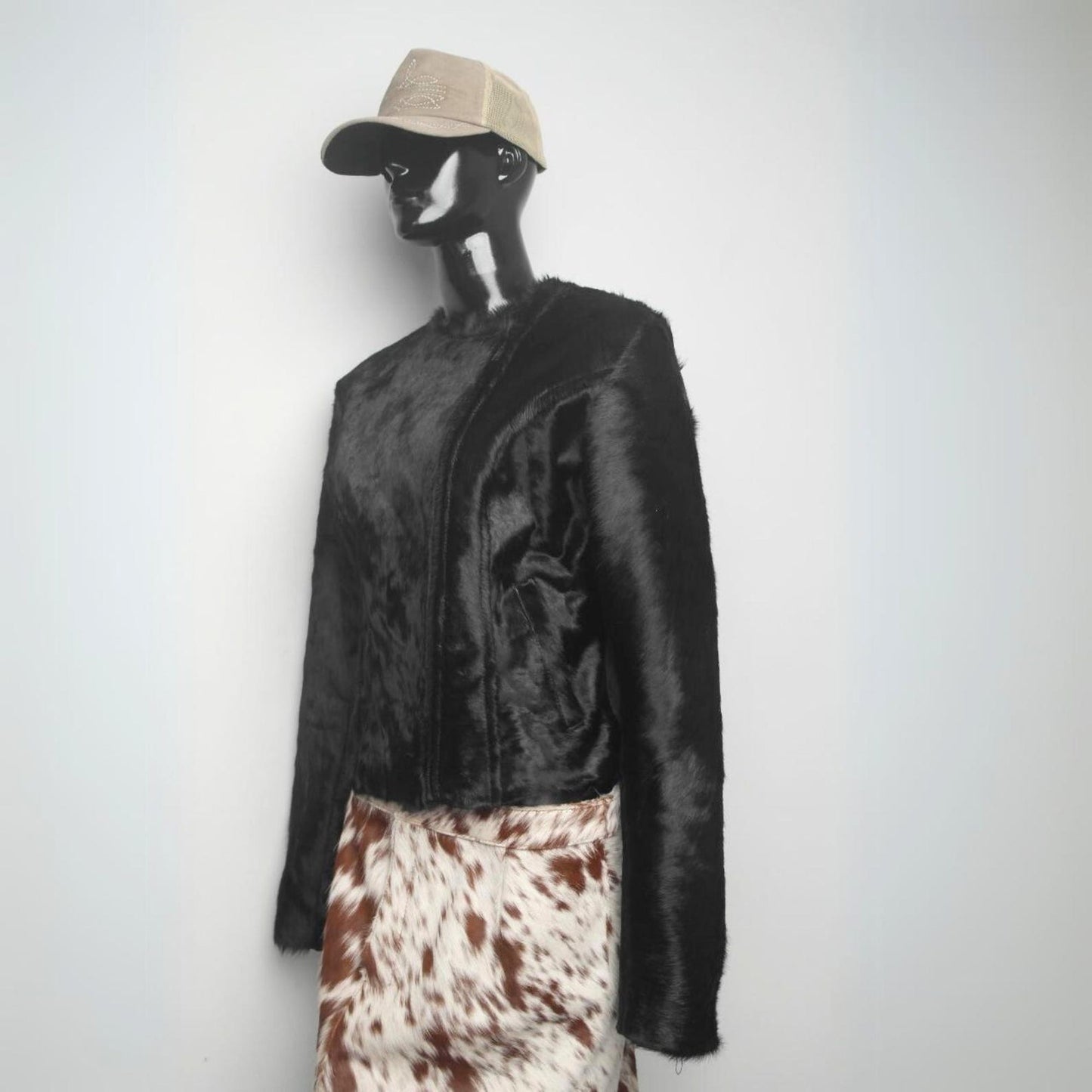 Western Cowhide Hair on Hide Jacket Collarless Women's Cowgirl Style Hair on Leather Cowgirl Jacket - Women's Western Wear Fashion