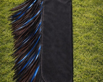 Black Leather Western Chaps Fringe Cowboy Rodeo Motorcycle Riding Gear Men