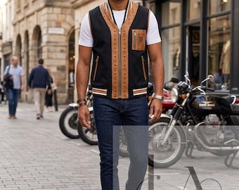 MCM Monogram Leather Varsity Vest for Men – Luxury Designer Sleeveless Jacket