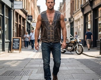 Distressed Brown Leather Biker Vest Handmade Motorcycle Waistcoat
