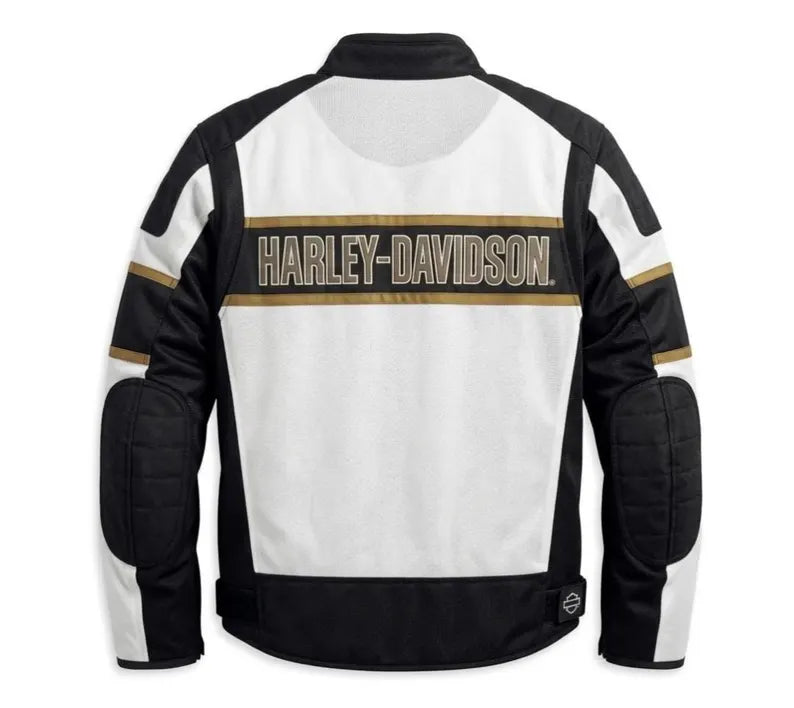 Men's H-D Trenton Black and White Mesh Riding Jacket - lightweight and comfortable wearing padded motorbike jacket