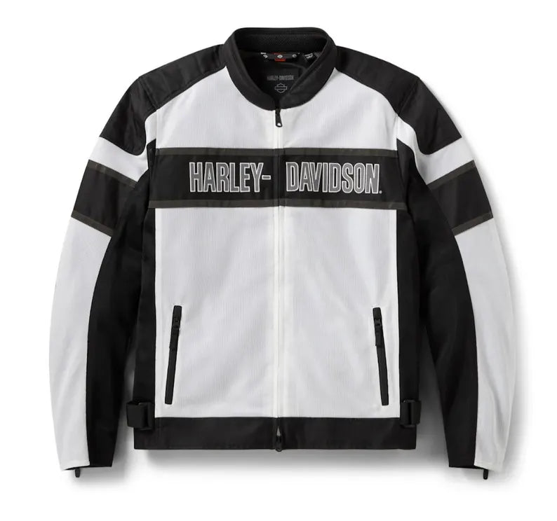 Men's H-D Trenton Black and White Mesh Riding Jacket - lightweight and comfortable wearing padded motorbike jacket