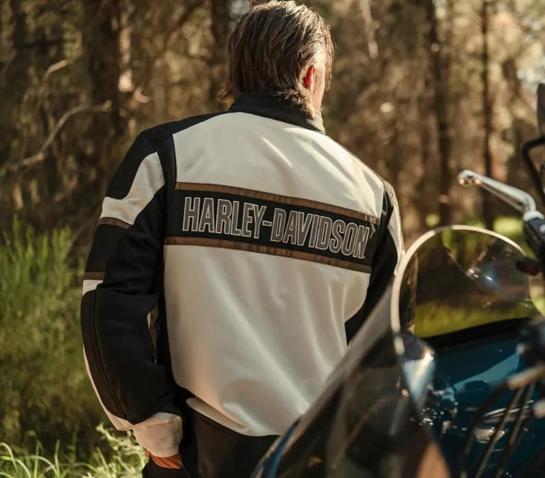 Men's H-D Trenton Black and White Mesh Riding Jacket - lightweight and comfortable wearing padded motorbike jacket