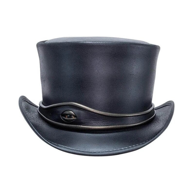El Dorado Eye band Steampunk Black Leather Top hat Biker Motorcycle Rider Gothic Hat