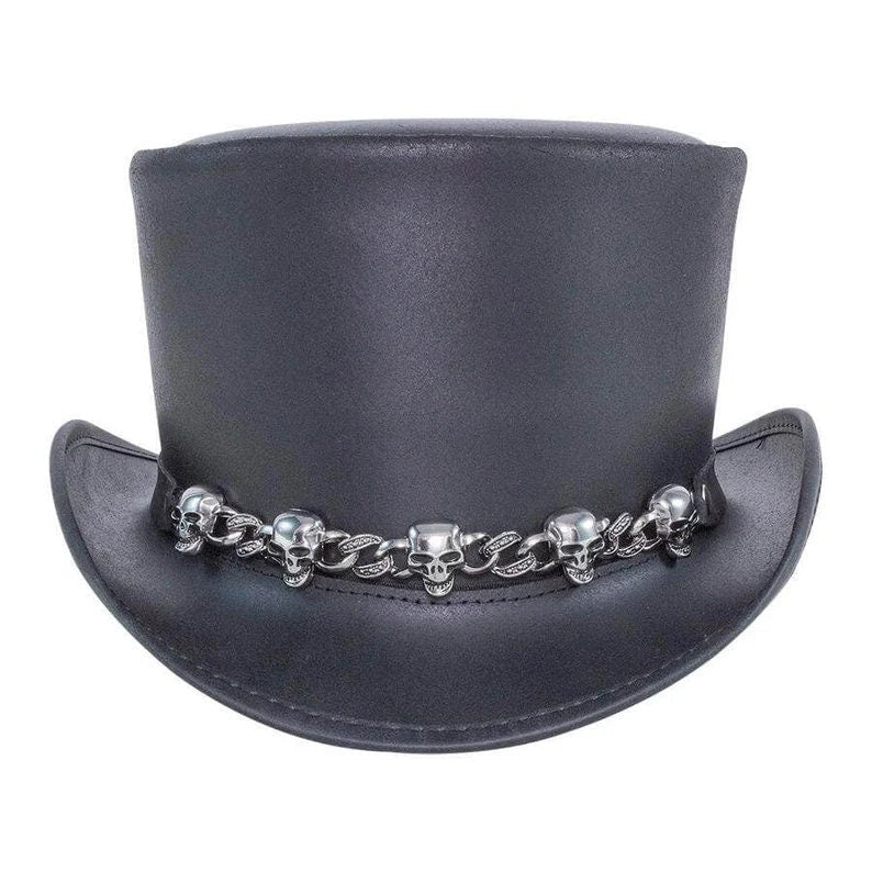 El Dorado 5 Skulls Chain band Biker Leather Motorcycle Steampunk Top Hat