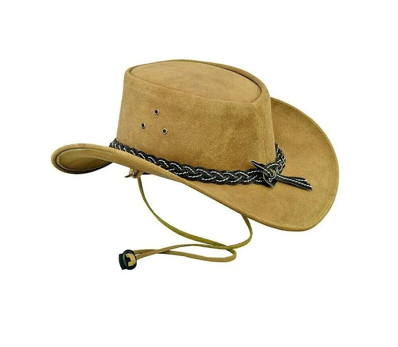 Top Hat SteamPunk Brown Leather Top Hat w/Buffalo Motorcycle Rider Biker