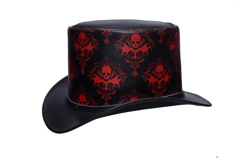 Top Hat Leather Black Top Hat Steampunk Hat Gothic hat Victorian Hat Biker Hat Halloween Hat Halloween Costumes Halloween gifts Leather Hat
