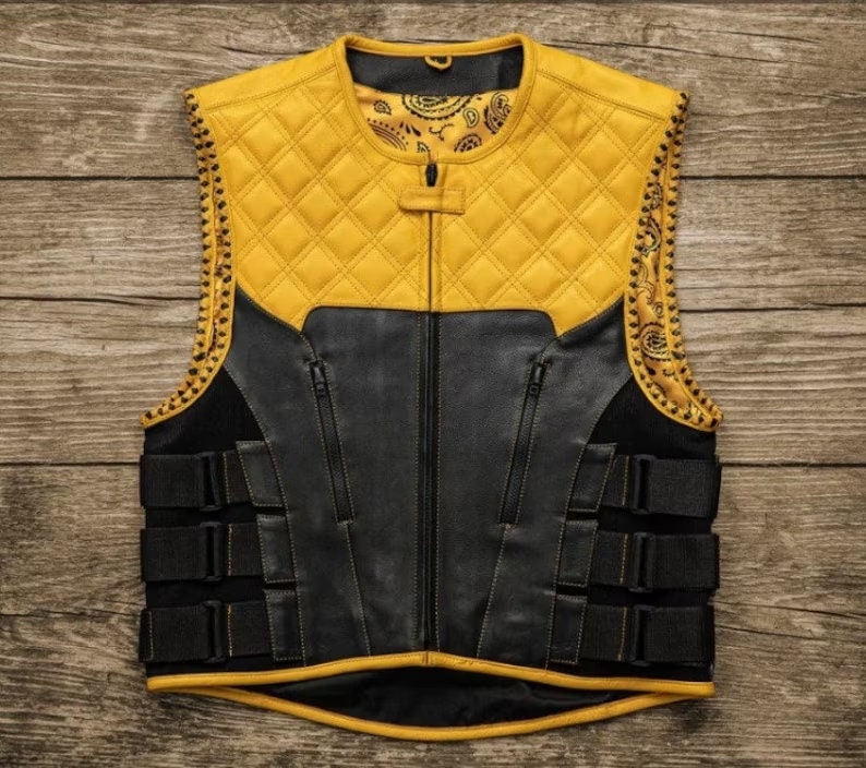 Hunt Club Diamond Quilted Leather Vest with Black & Yellow Paisley